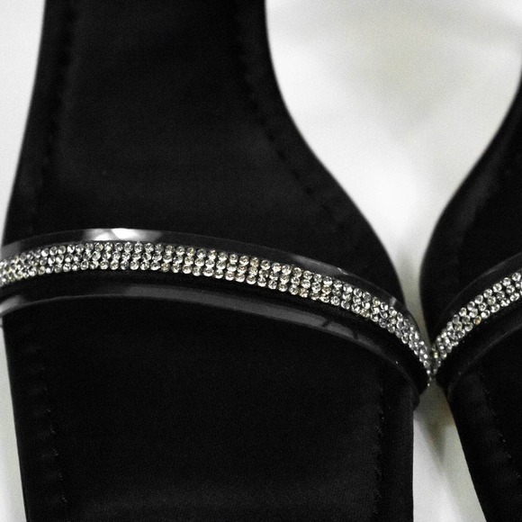 Good American Black Satin High Heels Women Size 6.5 Strappy Square Toe Stiletto - Picture 4 of 9